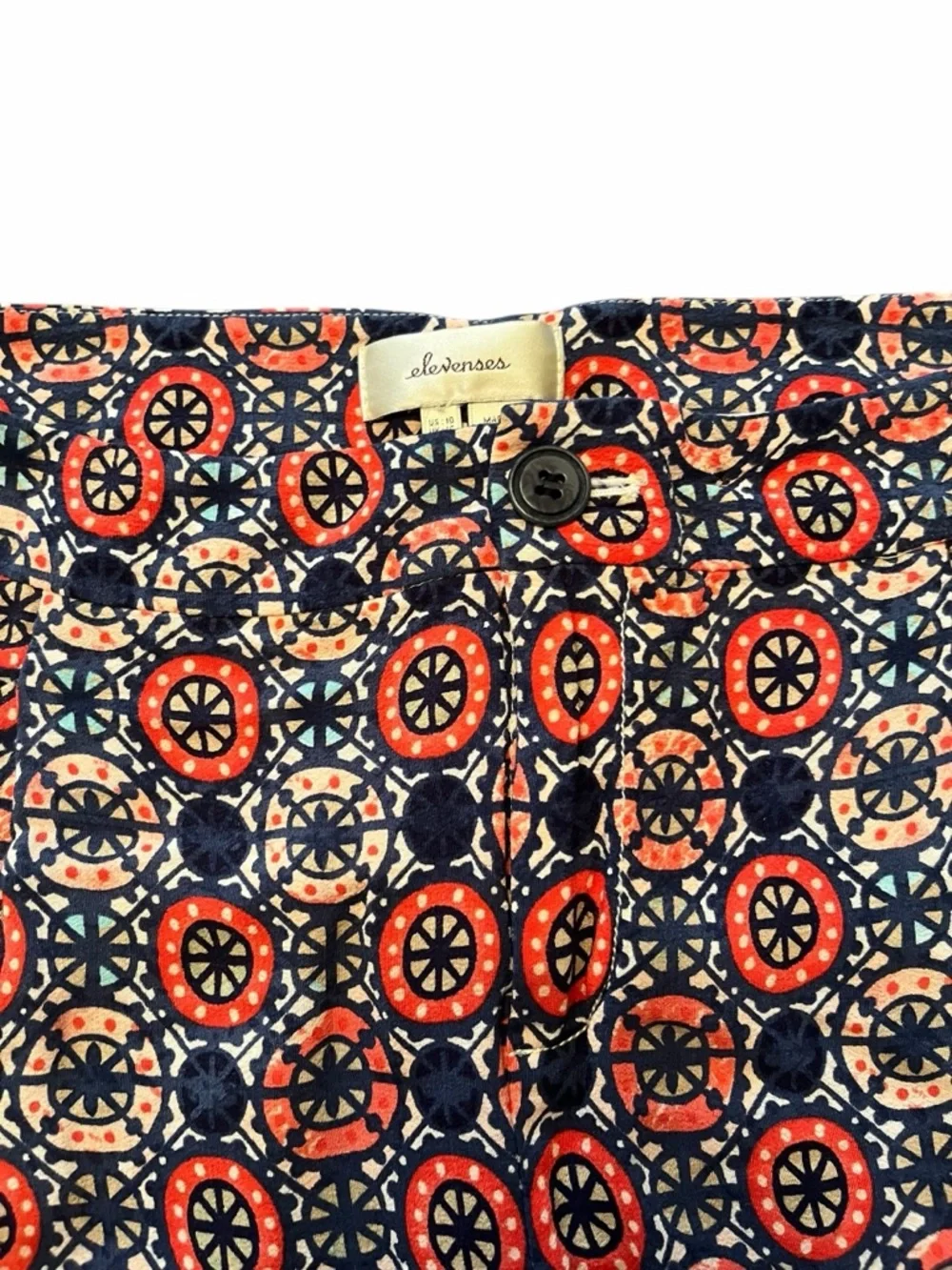 Anthropologie Elevenses Boho Scarf Print Palazzo Wide Leg Silk-Feel Pants 10 - Picture 11 of 11
